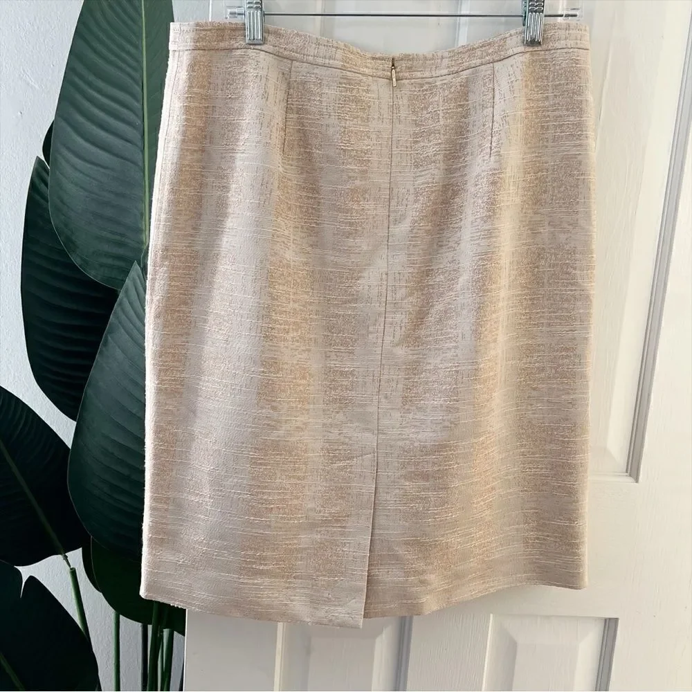 Tory Burch Ivory Textured Midi Pencil Skirt